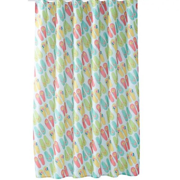 NEW Shower Curtain with Hooks Celebrate Summer Together Flip Flop Bright NWT - Picture 3 of 3